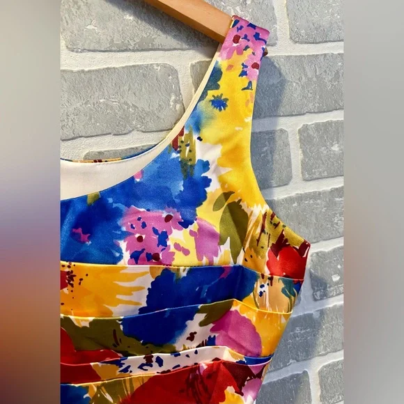 Bisou Bisou Vibrant Bright Multicolor Floral Cocktail Formal Dress size 12 - Picture 4 of 5